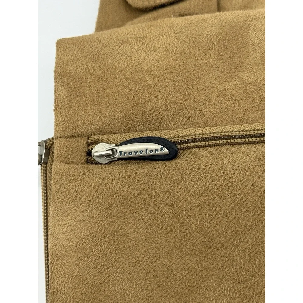 Travelon Anti-Theft Sling Bag Tan Faux Suede Crossbody Travel Shoulder Bag